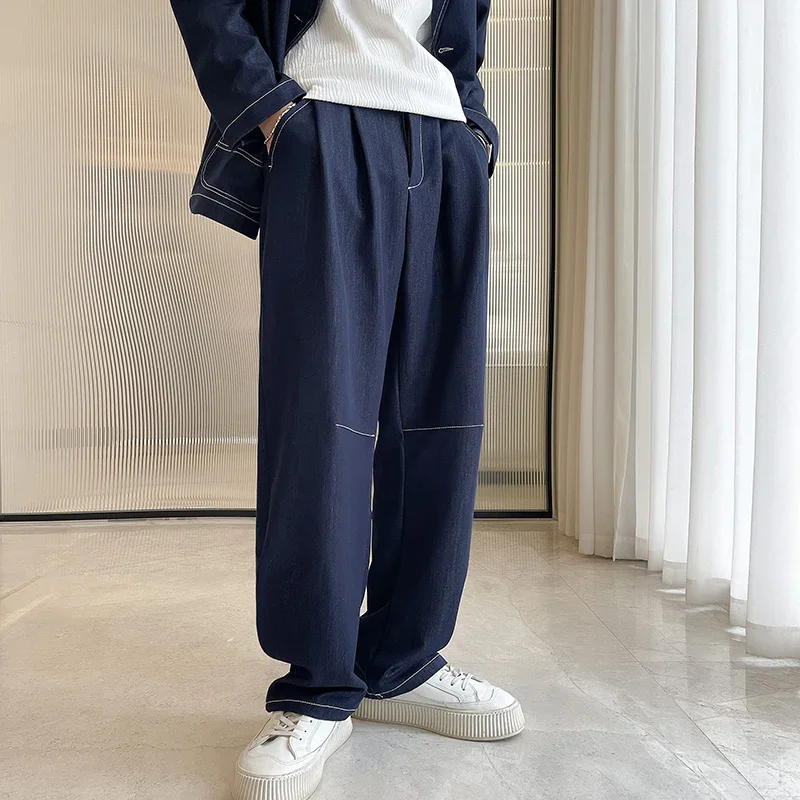 Men Streetwear Fashion Loose Casual Denim Blazers Jacket Pant 2 Pieces Suits Sets Man Vintage Suit Coat Jeans Tracksuits