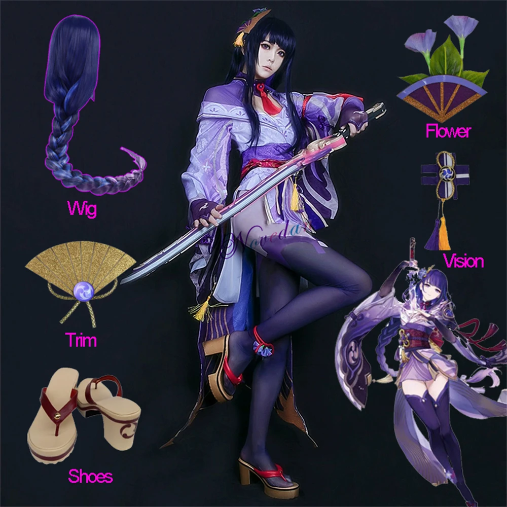 Game Genshin Impact Raiden Shogun Cosplay Costume Baal Sexy Bunny Maid Outfit Raiden Boss Wig