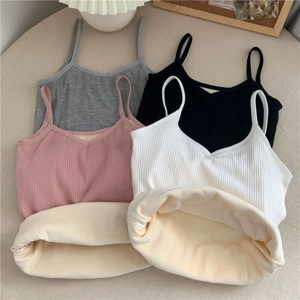 

Thicken Thermal Tops Sexy Slim Sleeveless Warm Undershirt Solid Color Crop Top Autumn Winter