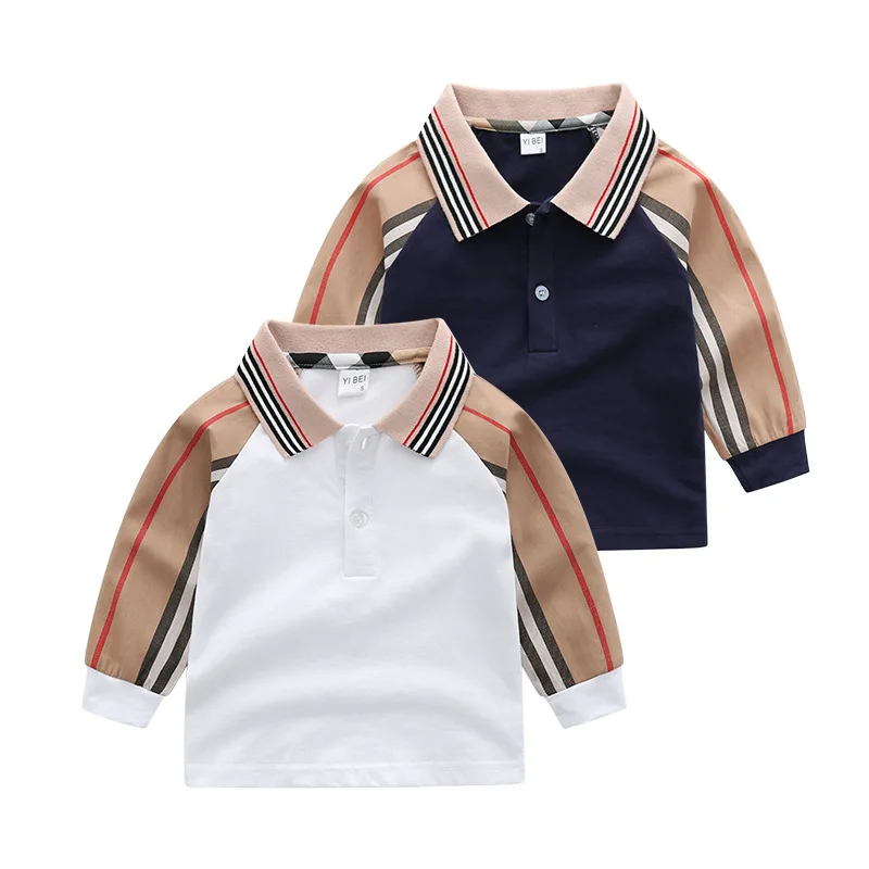 Boys Girls Polo Shirts Clothes Tops Kids Shirts Outwear Stripes Turn-down Collar Autumn Long Sleeve Polo Shirt Boys Girls Shirts