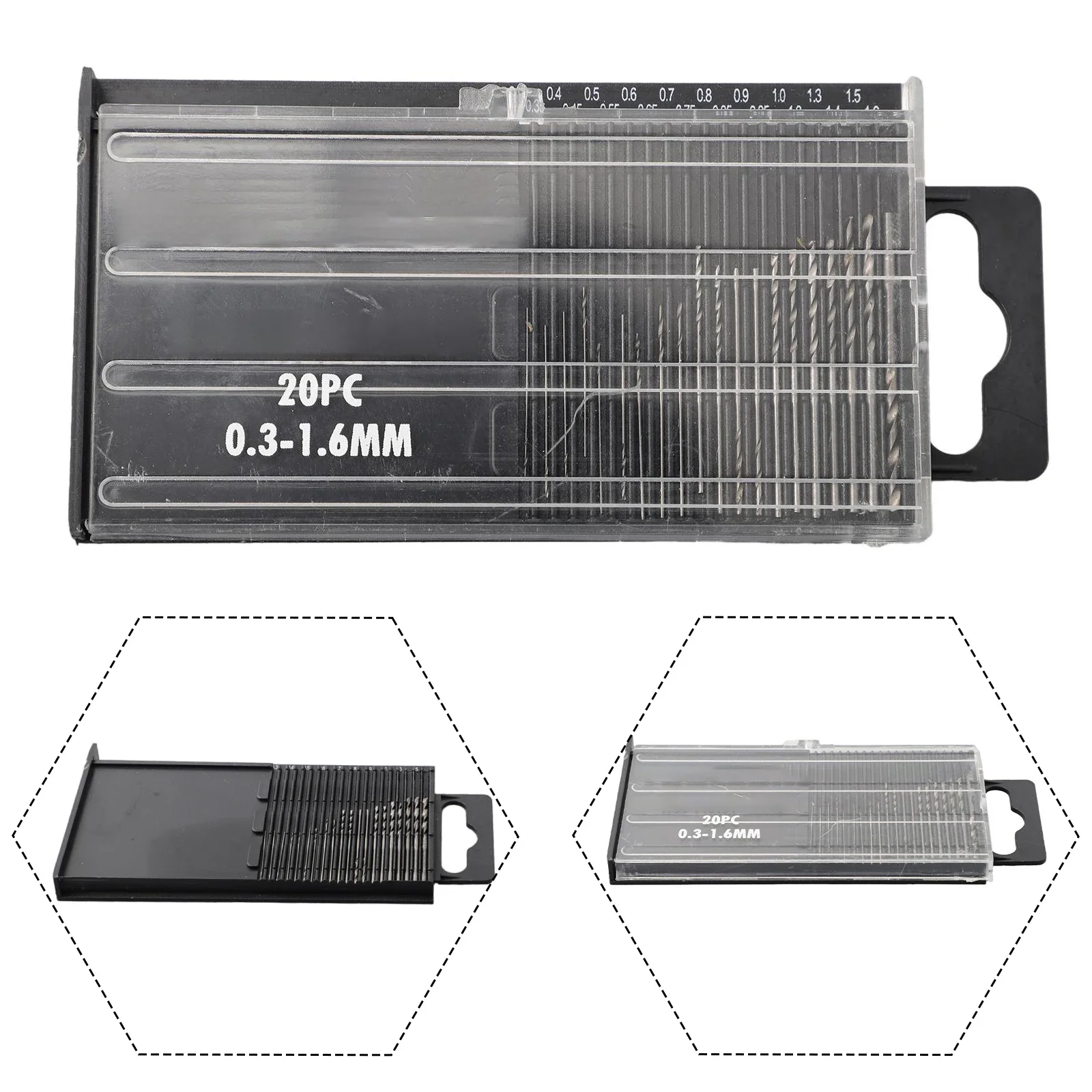 20Pcs High Speed Im-pact Resistant Drill Bit Set 0.3mm-1.6mm Mini HSS Spiral Drill Bit Set M-icro Drill Bits Set 6