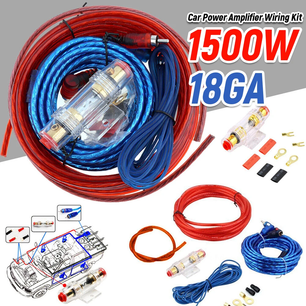 1500 W Araba güç amplifikatörü Kablolama Kiti 8GA Araba Subwoofer Kablosu 60 AMP Sigorta Tutucu 18GA Araba Modifikasyonu için Oto Araç Parçaları