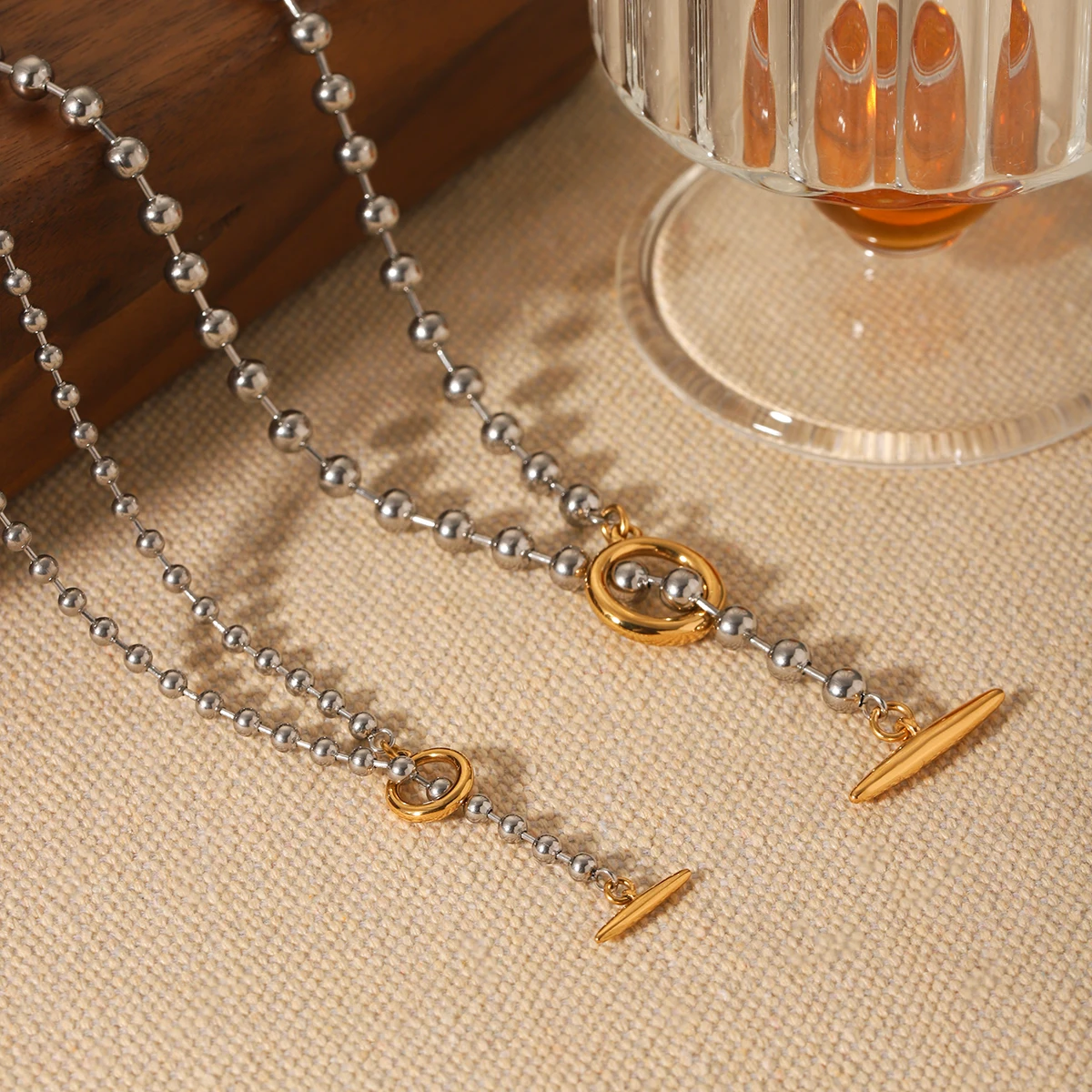 Huang Chao 18 Karat vergoldeter Edelstahl, lange O-förmige Halskette, doppellagig, beliebter Damenschmuck, Halskette, Accessoire, Geschenk
