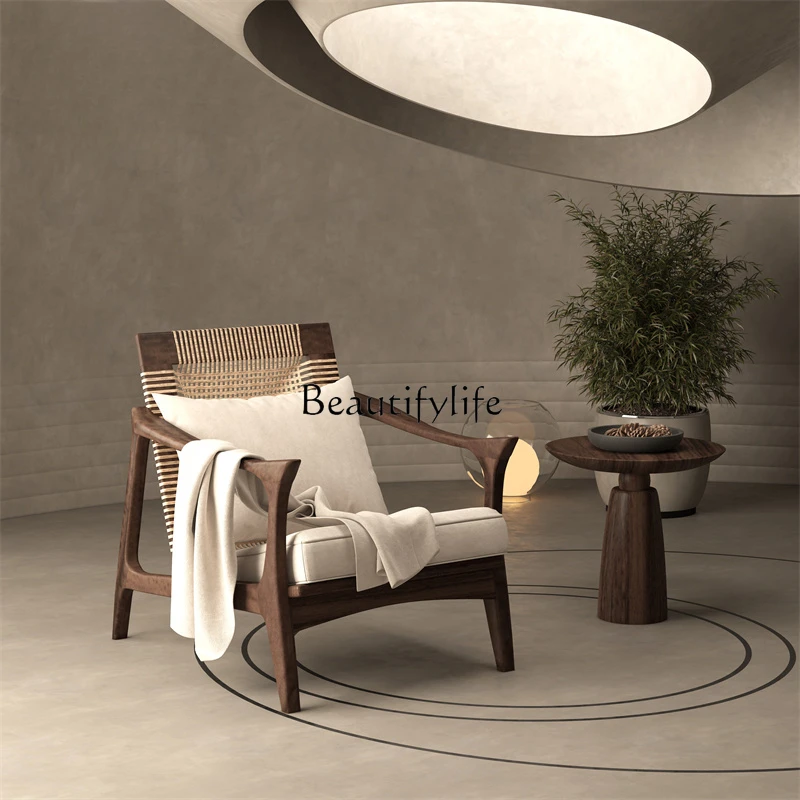 

Living Room Single Rattan Sofa Nordic Balcony Leisure Chair Solid Wood Sofa Chair