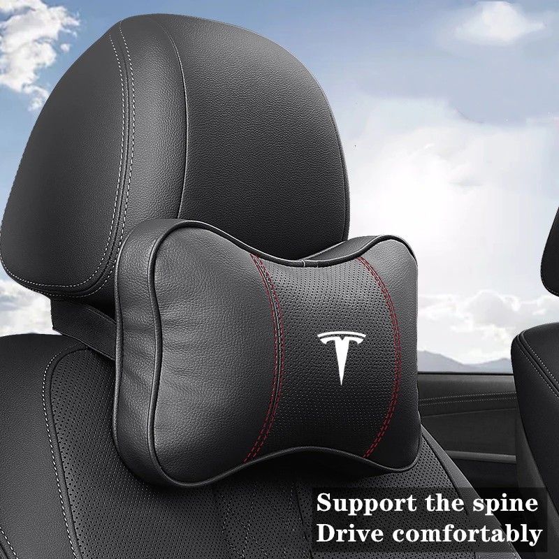Car Neck Pillows For Tesla Model 3 S X Y 2022 Auto Leather Seat Headrest Cushion Pillows Car