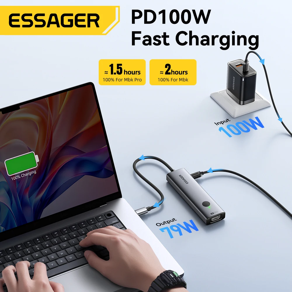 Essager 7-IN-1 USB C HUB USB C Docking Station Disk Enclosure PD100W USB3.0 5Gbps Type-C to HDMI Adapter For Macbook Pro Xiaomi