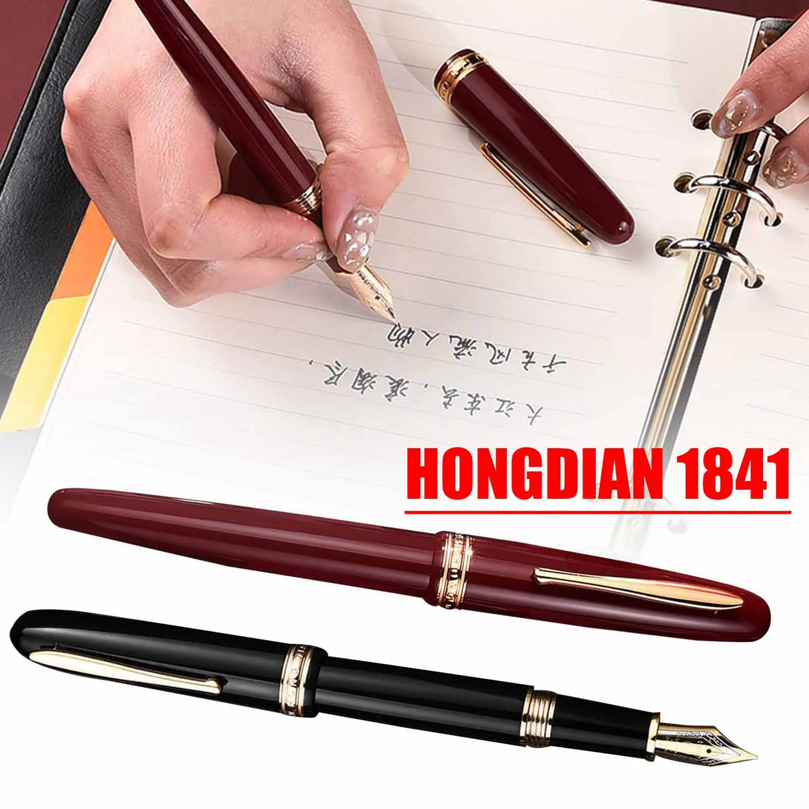 

Ручка перьевая Hongdian 1841 из смолы Iridium EF/F 14K Gold EF/F красная/черная