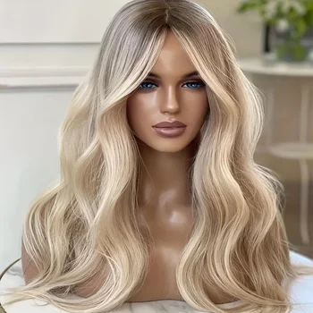 Soft Ombre Blond body wave Hair 150 density and 13×4 100%human hair wig lace front wig, with baby hair pre plucked 1