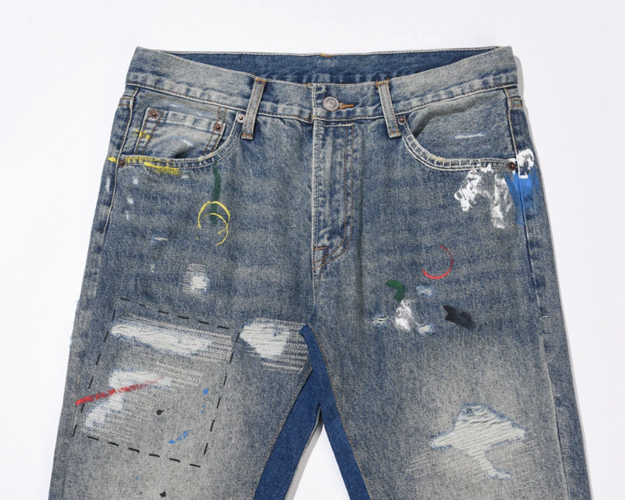 High Street Washes Prints Splashes Ink Retro Streetwear Mens Jeans Spring and Autumn Full Length Trousers Ripped Jeans men jeans ripped jeans ripped patchwork jeans
