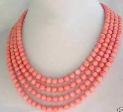 Natural jewelry 4 Strands 5-6mm Pink Coral Necklace Fashion Wedding Party Jewellery red coral Crystal Women free shipping