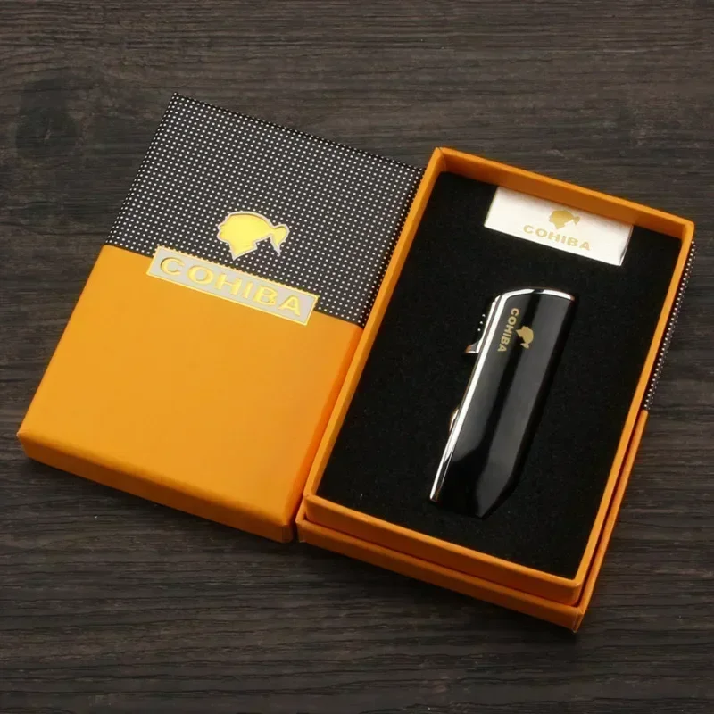 Cohiba lighter windproof three-fire fierce fire cigar lighter bottom with cigar drill function two-in-one gift box 3