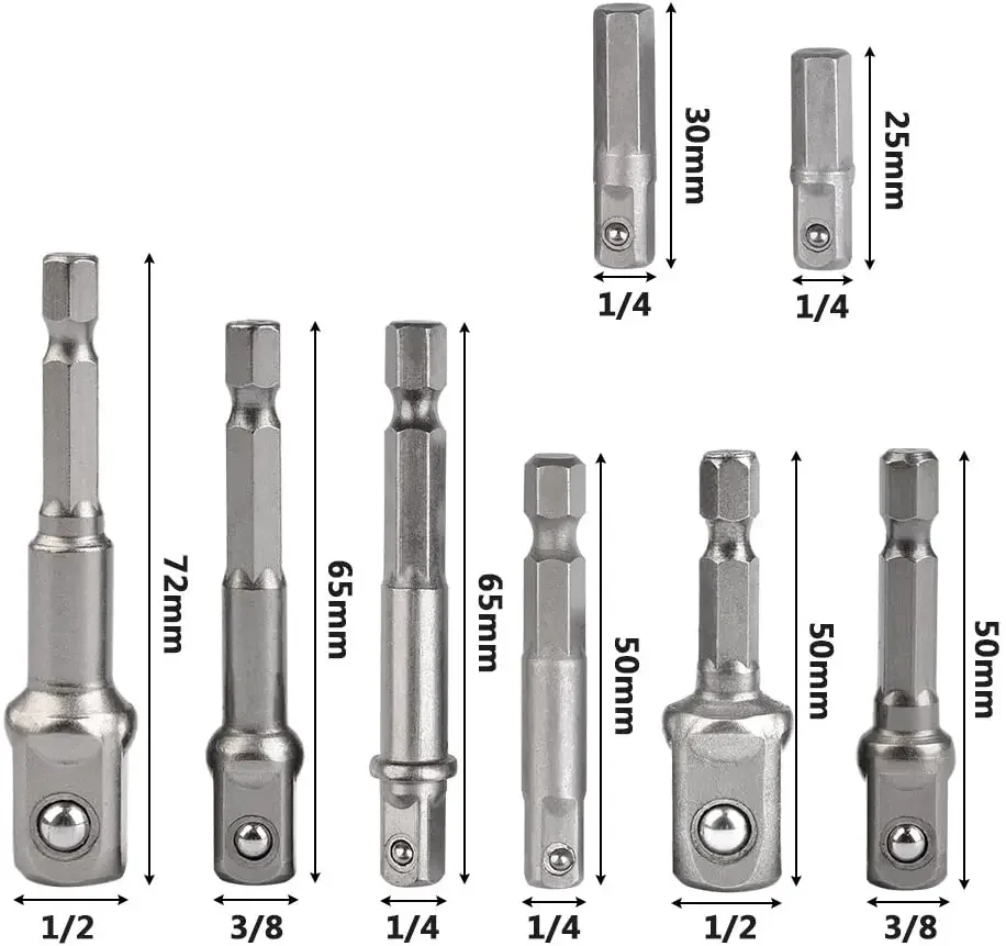 

Prodrill Chrome Vanadium Steel Socket Adapter Power Set Hex Shank to 1/4" 3/8" 1/2" Extension Drill Bits