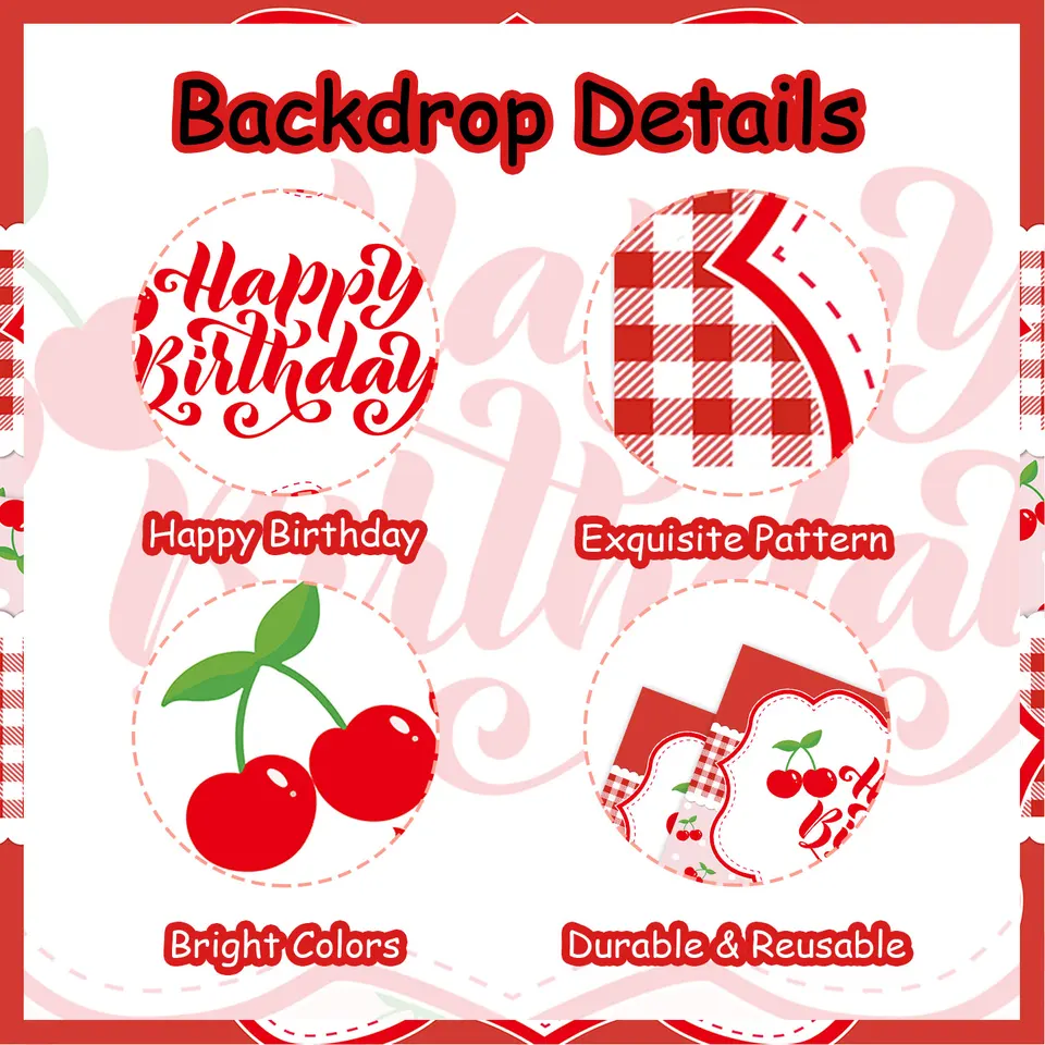 Striscione Compleanno A Tema Ciliegia - Decorazione Glitterata Per Feste Di Bambina