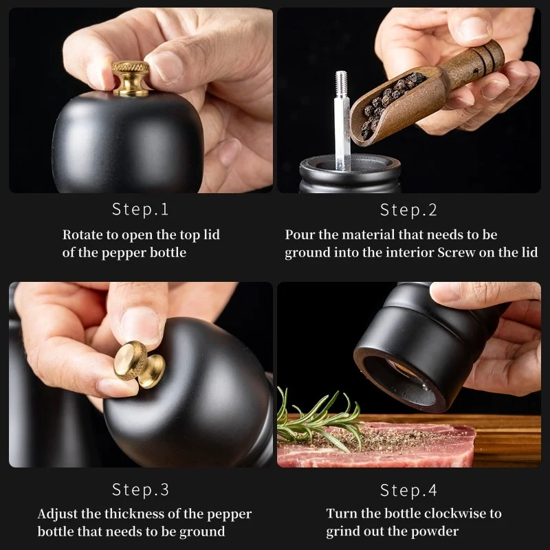 Wooden Salt And Pepper Grinder Sets With Base Kitchen Spice Shaker Pepper Mill PU Baking Paint Salt Spice Grinder 8 inches-Sets
