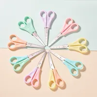 Creative Solid Colors Plastic Handle Stainless Steel Ruler Function Blade Simple Safe Children Students Study Homework Scissors 2