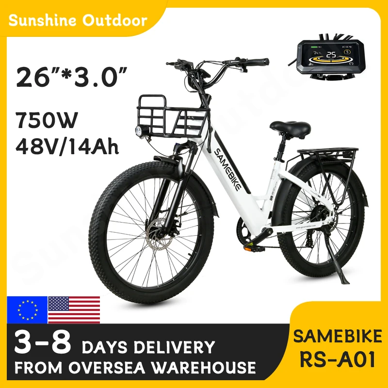 Samebike Rs-A01 Bici Elettriche 750W 48V Motore E Bici Tre Modalità Di Guida Bici Elettrica Da Città Con Portapacchi Posteriore Fat Tire Bike