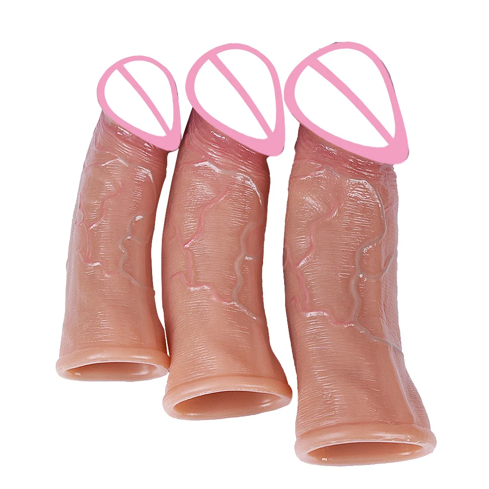 SkinFeelingRealisticDildoSoftSiliconeMaterialEnlargedPenisExtensionCockAdultSexToyBigDickCondomManSexyTool-AliExpress