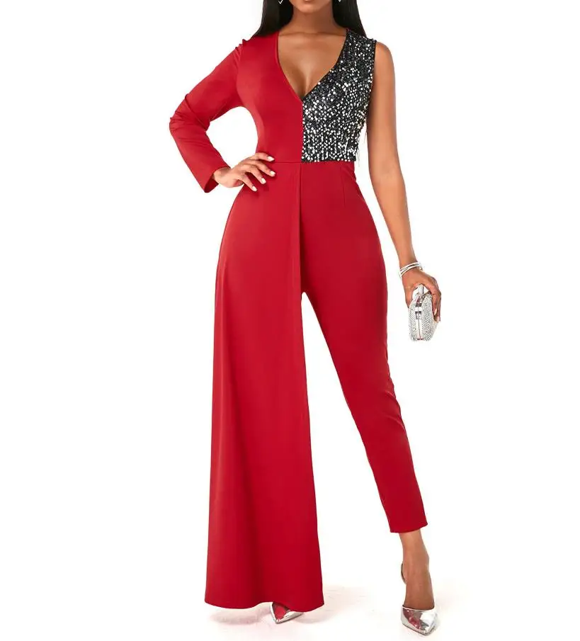 

Женский Длинный комбинезон на одно плечо, с V-образным вырезом