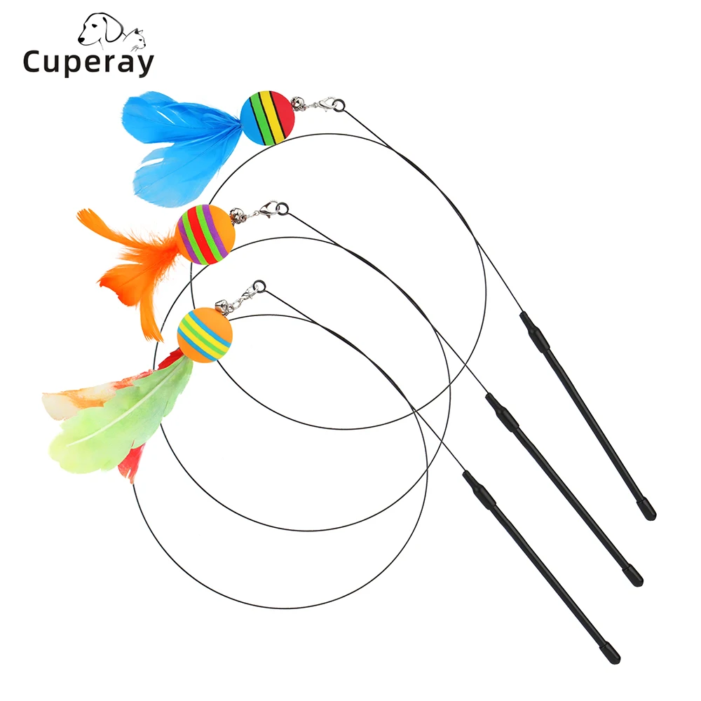 

Cat Springs Toy Cat Wand Hands-Free Auto Interactive Cat Toy Suction Cup with Feather Replacement Head Pet Playing Exercise Toys
