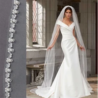 Luxury Cathedral Long Wedding Veil – Crystal Organza & Rhinestone Edge, G134