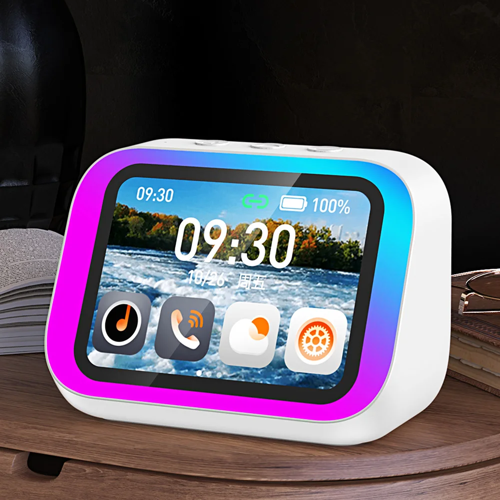 Smart Speaker Voice Assistant Portable BT Speaker with RGB Lights for Bedroom Living Room