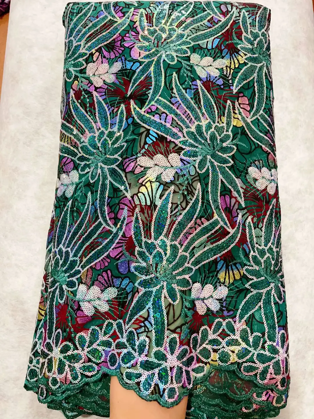 

African Sequins Embroidery Lace Fabric, Soft French Tulle, Nigerian Women Dress Material, Luxury, 5 Yards, 2023