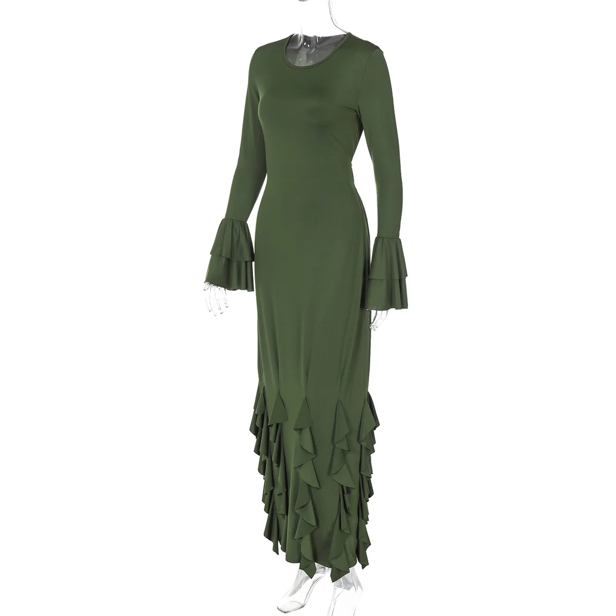 O Neck Knit Ribbed Long Sleeve Ruffles Women'S Dresses Elegant Evening Manufacturer Casual Y2K Prom Ladies Dress