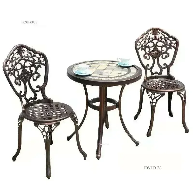 Leisure Metal Round Patio Table Outdoor Cast Aluminum Tables and Chairs Set Courtyard Garden Urniture Terrace Combination