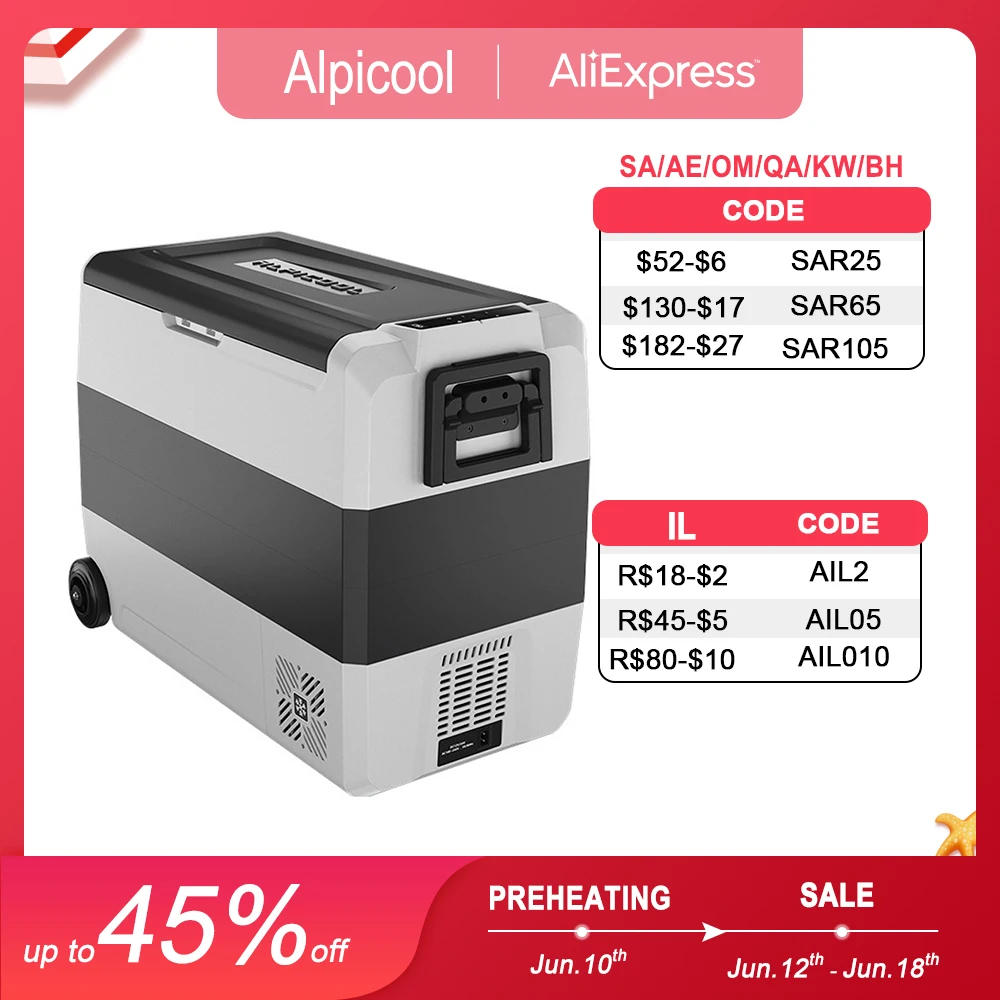 50L/60L Alpicool Car Refrigerator Portable Compressor Freezer Small Refrigeration 12V24V Home