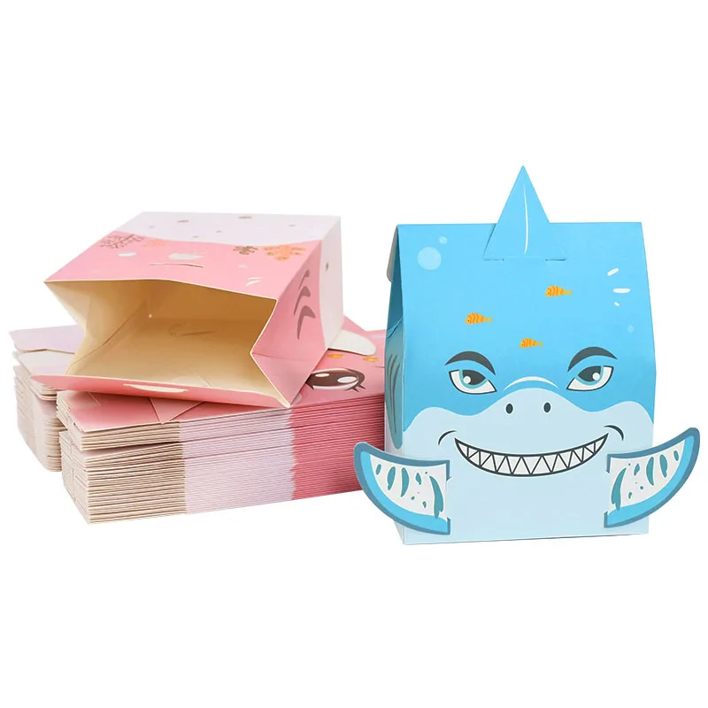 10Pcs Shark Party Candy Box Paper Gift Boxes Bag Under the Sea Shark Theme Baby Shower Favor Kids Birthday Party Decor Supplies