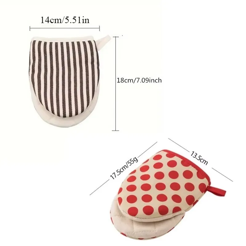 Heat-Resistant Oven Gloves Japanese-style Stripe Mini Oven Mitts Baking Gloves with Hanging Loops Hot Gloves for Cooking