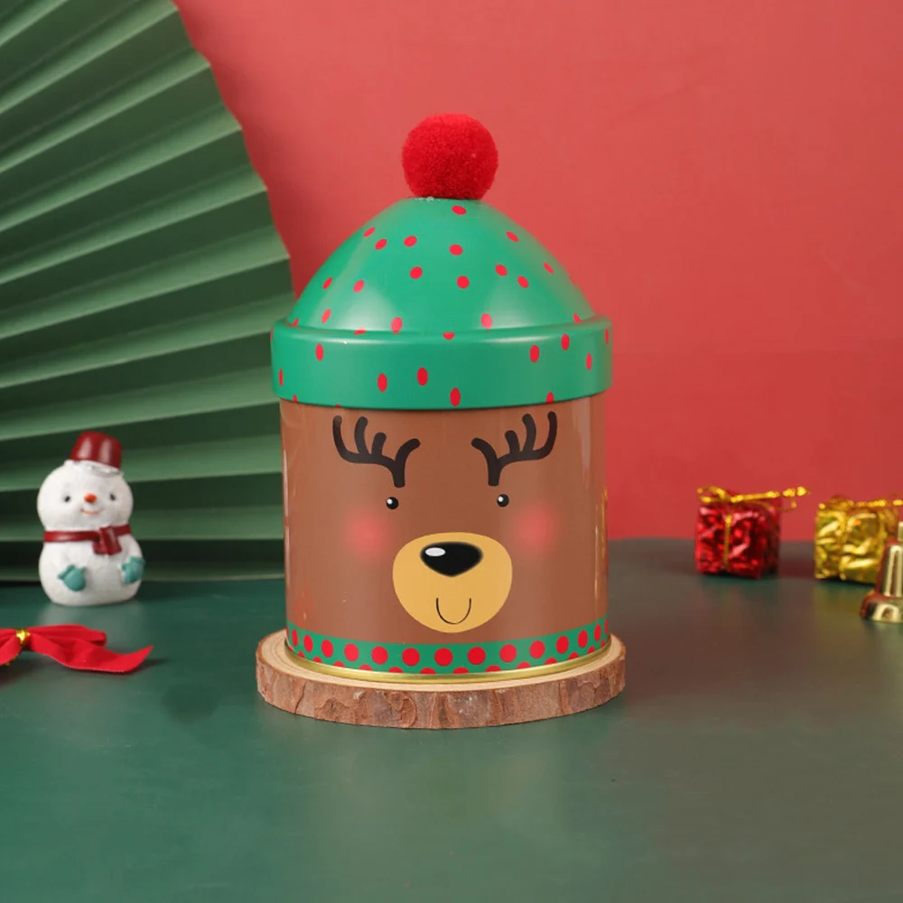 Description Picture 3 of itemChristmas Cute Candy Box Santa Claus Elk Snowman Storage Jar Gift Wrap Personality Santa Hat Iron Box