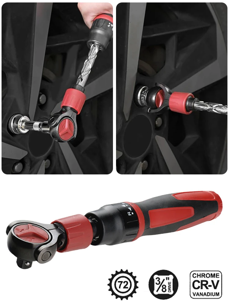 3/8inch Drive Ratchet Wrench Steel 72 Tooth Ratchet Flexible Head Wrench with Quick Release Reversible Switches Wrench Hand Tool