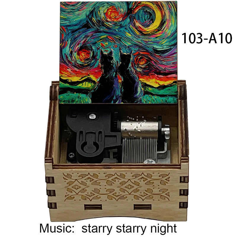 Starry Starry Night Wooden Music Box Clockwork Automatic Stainless Steel Movement Holiday Gifts Home Decoration Ornaments 5