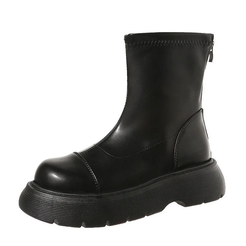 NEW Leather Ankle Boots for Women Motorcycle Black Boots Women Platform Boots Thick Heel Winter Shoes Booties Zapatos Mujer