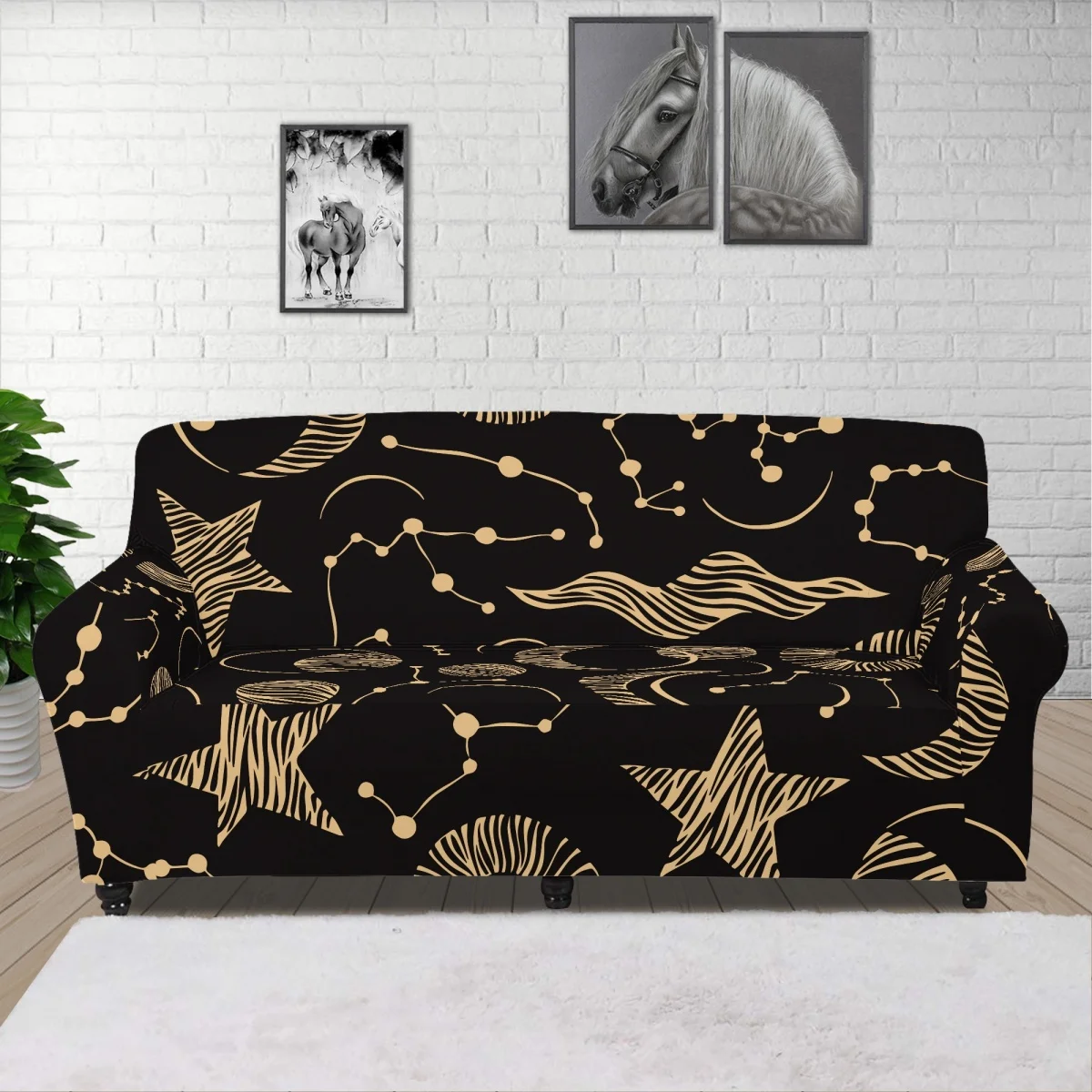 

OEM Custom Easy Fitted Sofa Protector Couch Cover Star And Moon Pattern Fabric Sofa Cover Set Universal Size Elastic Stretchable