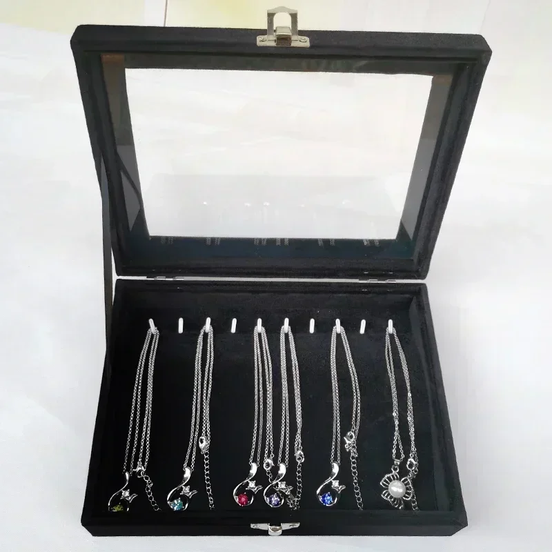 Elegant Black Pearl Jewelry Storage Box with Glass Lid – Long Necklace & Bracelet O... - SKU JSB02227 - UGI Packaging