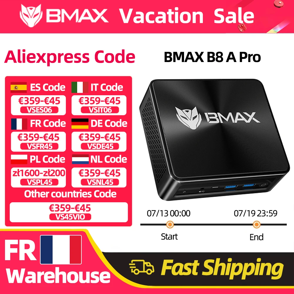 BMAX B8 A Pro Mini Pc AMD Ryzen 7 8745Hs Processor AMD Radeon 780M Graphics 16GB RAM 512GB SSD Windows 11 Wifi Bluetooth USB HDMI Type-C DP mini pc