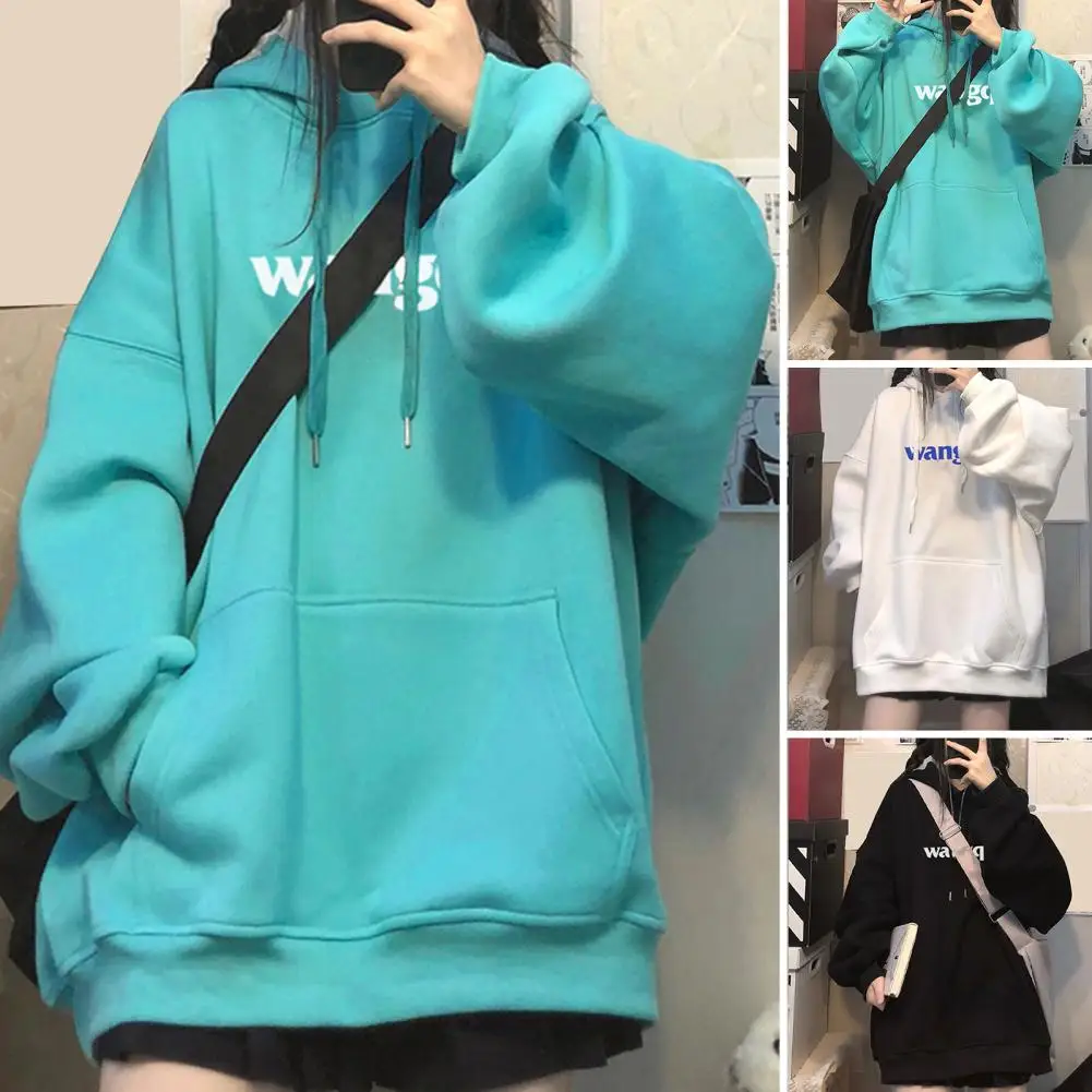 

Big Patch Pocket Top Letter Print Drawstring Hoodie with Big Patch Pocket for Fall Winter Women's Casual Style Women Hoodie