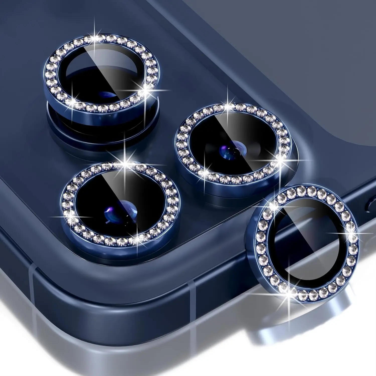 Bling Glitter Diamond Camera Protector with Tempered Glass Cover and Metal Frame