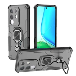 Anti - Shock Metal Kickstand Hard Case with Ring Holder, Heavy Duty PC TPU for Vivo Y29 4G (Black)