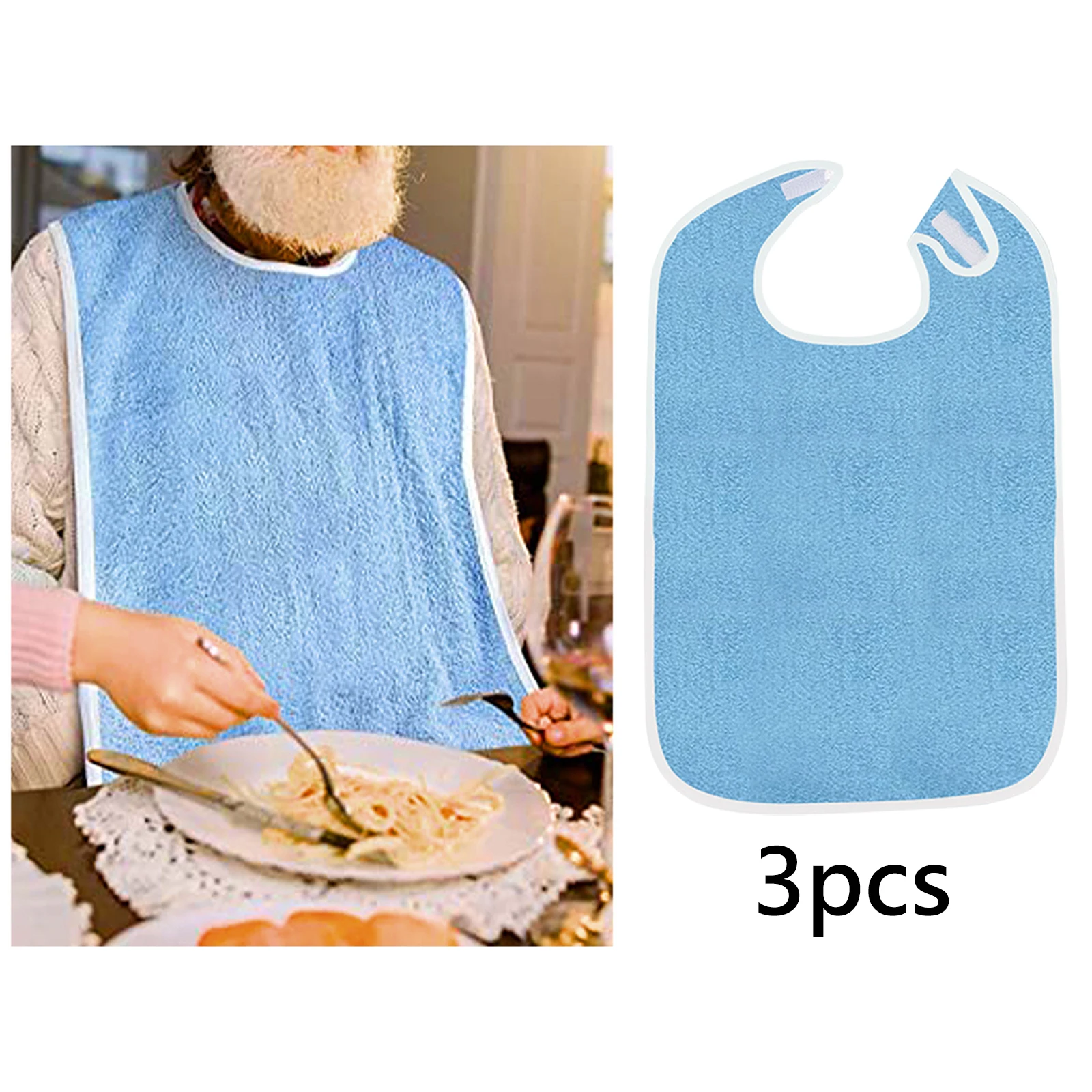 3x Adult Terry Bibs Reusable Machine Washable Clothing Protectors Large Adult Feeding Bibs Elderly Unisex Men Seniors Women