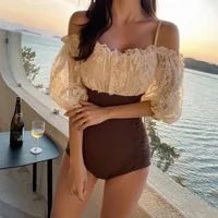 Sexy Off Shoulder Flounce One Piece Swimsuit Lady Monokini Half Sleeve Swimwear Women Swim Bath Suit - Image 4