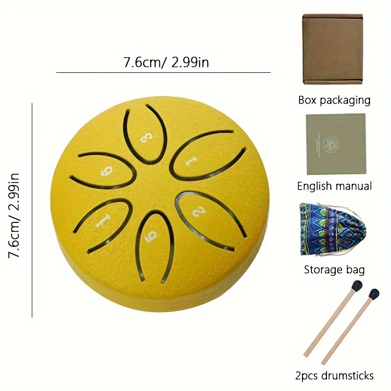 Portable 6-Tone Mini Steel Tongue Drum Mini Handheld Percussion Instrument for Beginners Carbon Steel Hollow Drum Mallets