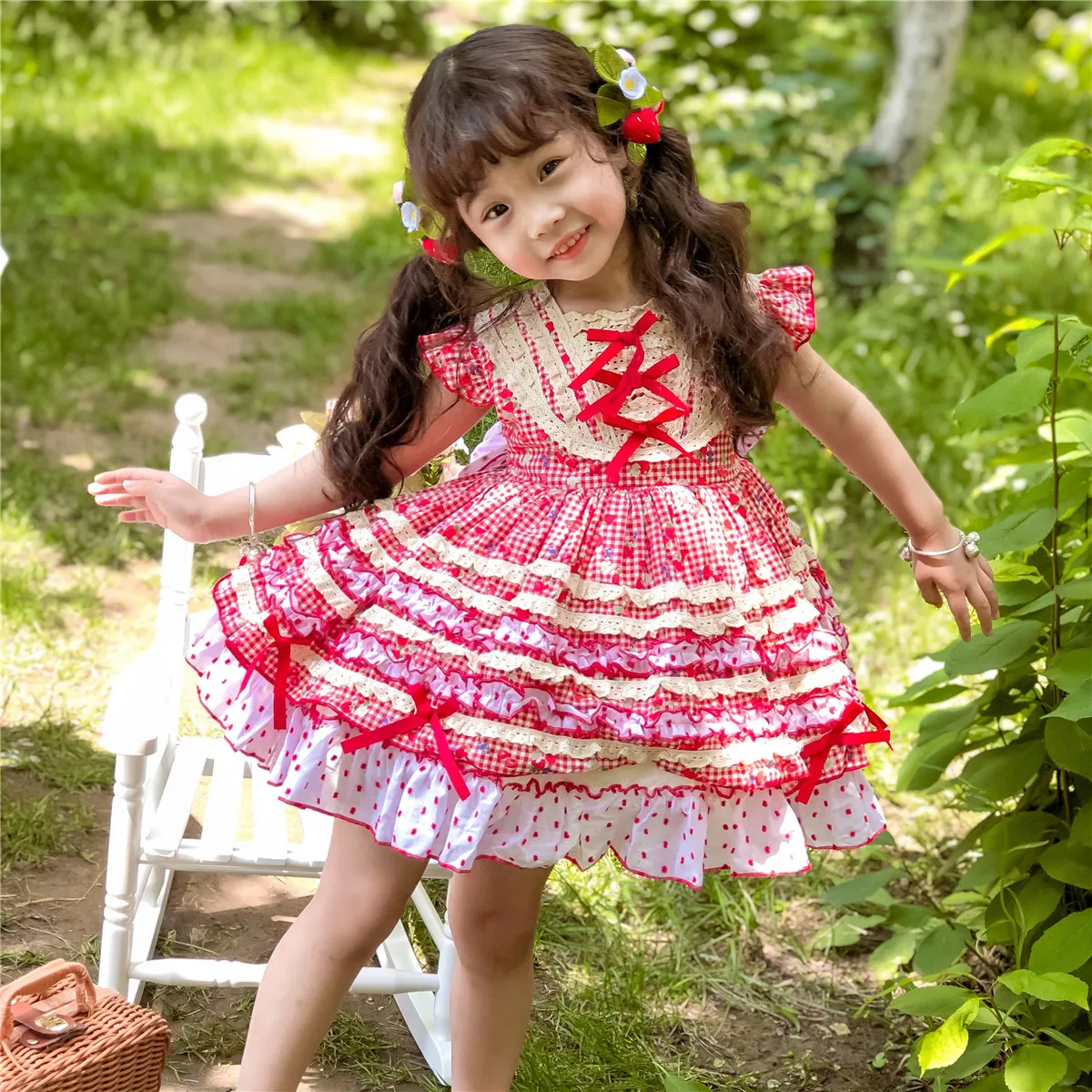 Exclusive creation summer Baby Spanish Lolita Princess Ball Gown lace bowknot Design Birthday Party Girl evening dress