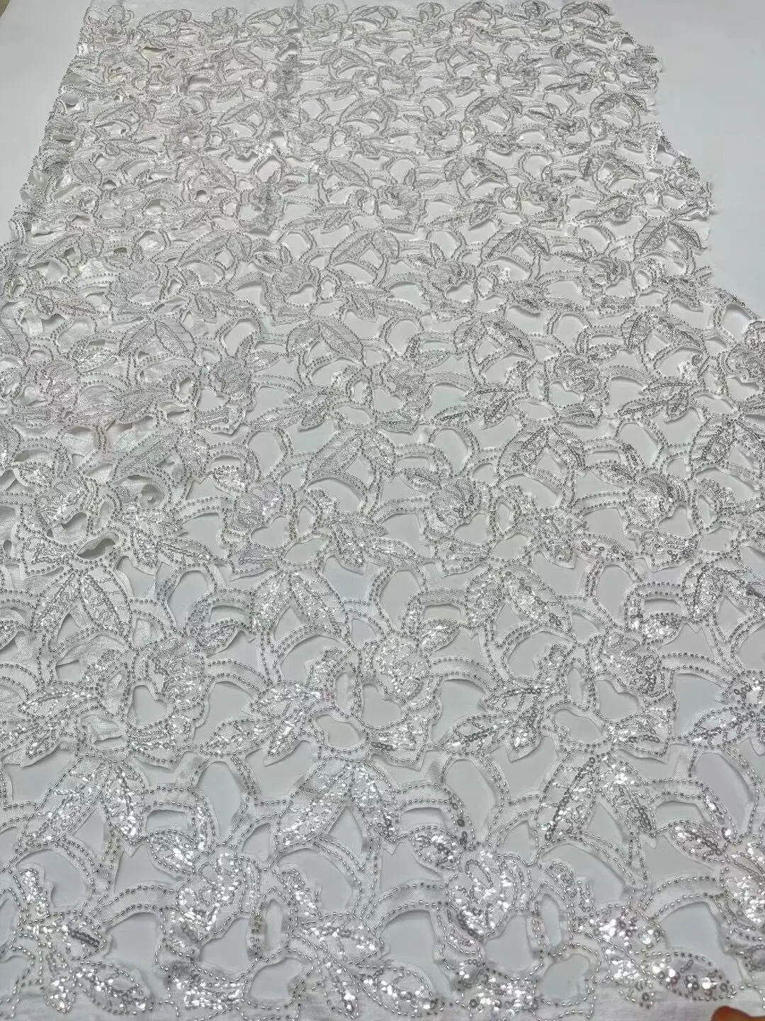 

African Nigerian with beads High Quality Lace Fabric Embroidery Tulle J-1302414 Wedding Party Dress