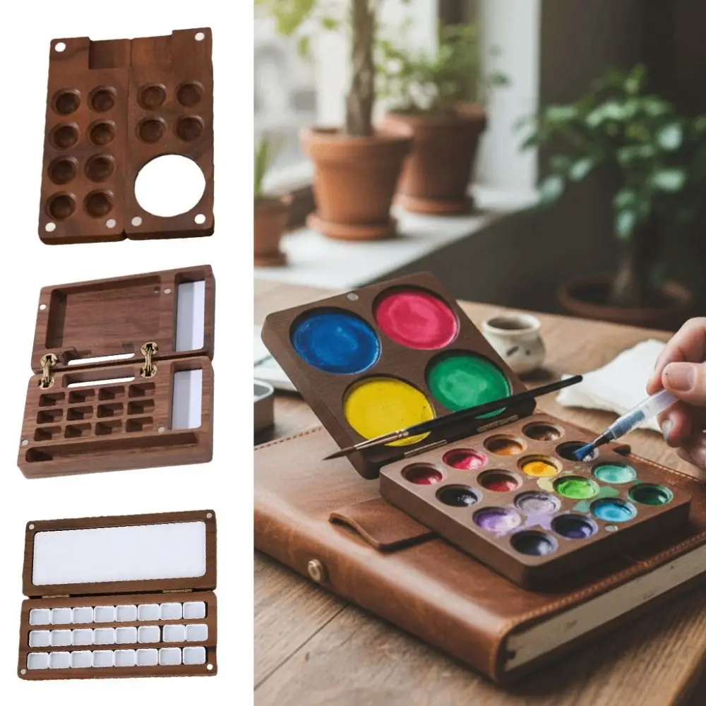 빈 상자 호두나무 수채화 팔레트 미니 컴팩트 페인트 박스 휴대용 자석 흡착 포켓 팔레트 수채화 물감