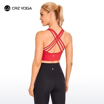 CRZ YOGA cRZ YOgA Womens Longline Seamless Ribbed Sports Bra - Padded  Racerback Sports Bra Yoga crop Tank Tops Black Medium