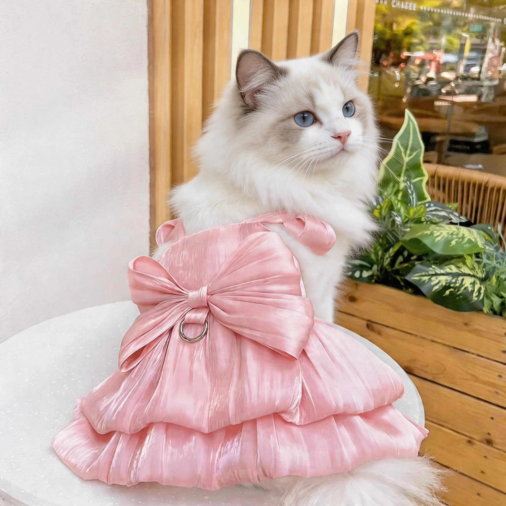 Kanten bruidsjurk voor katten met strik en fluffy rok_voghion.com