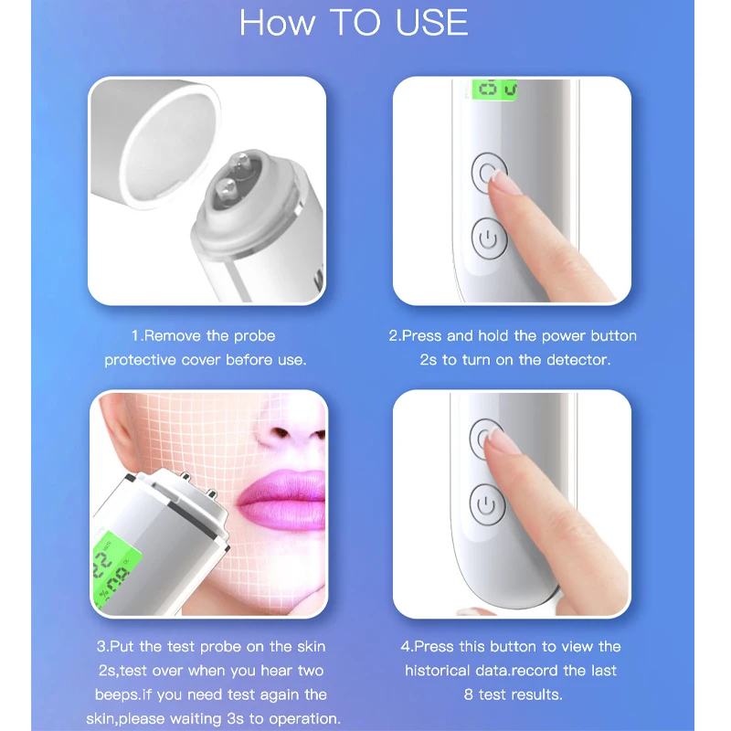 Skin Tester Skin Water Cheek Elastic Skin Age Test Meter Face Moisture&Oil Content Analyzer Fluorescent Agent Detector Tester